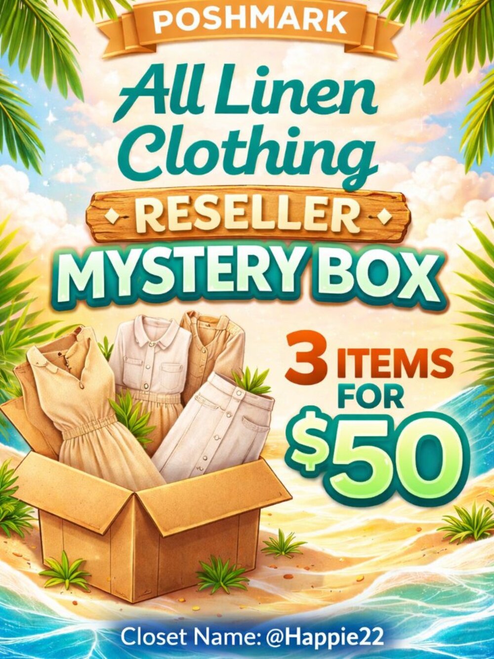 All Linen Clothing Reseller Mystery Box 3 Items for $50 - Great Deal!